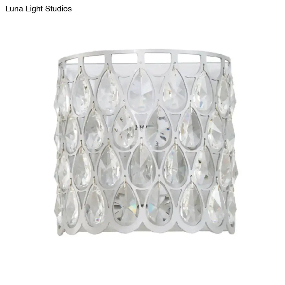 Minimalist white wall lamp with clear crystal teardrop for bedroom