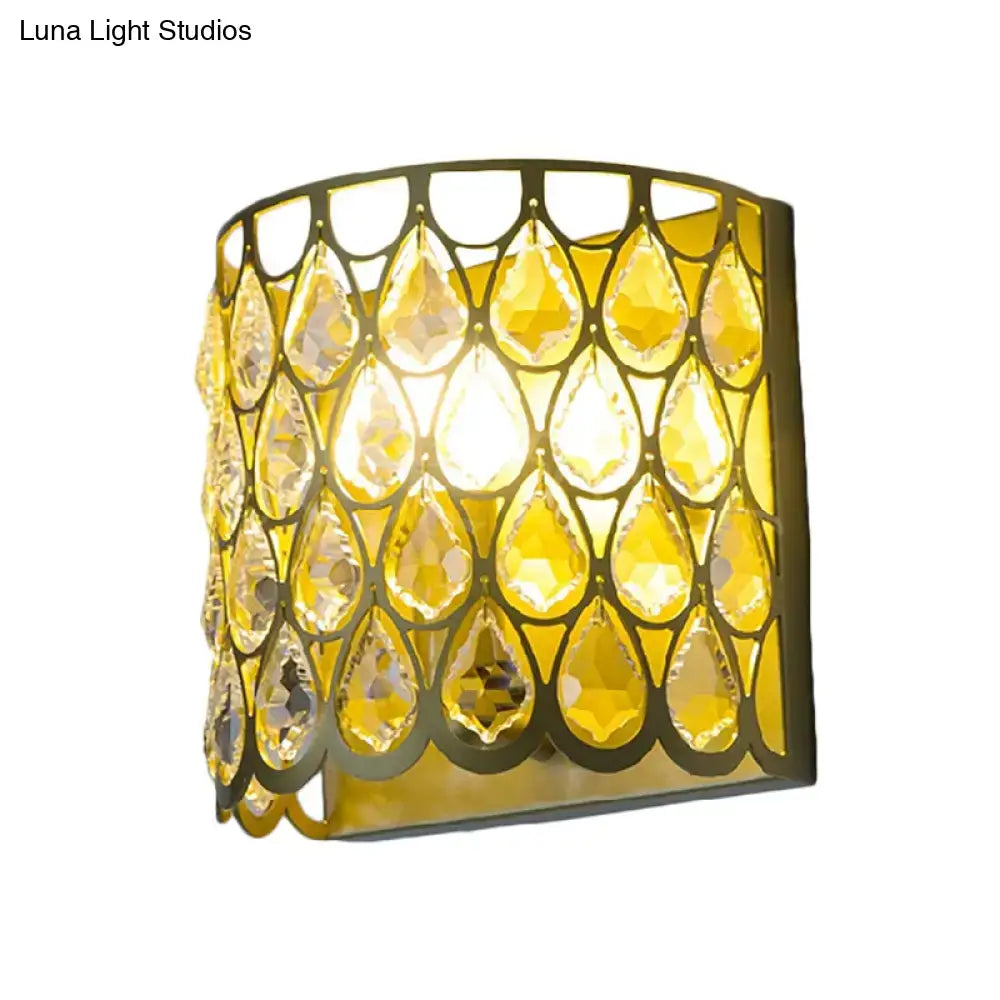 Minimalist white wall lamp with clear crystal teardrop for bedroom