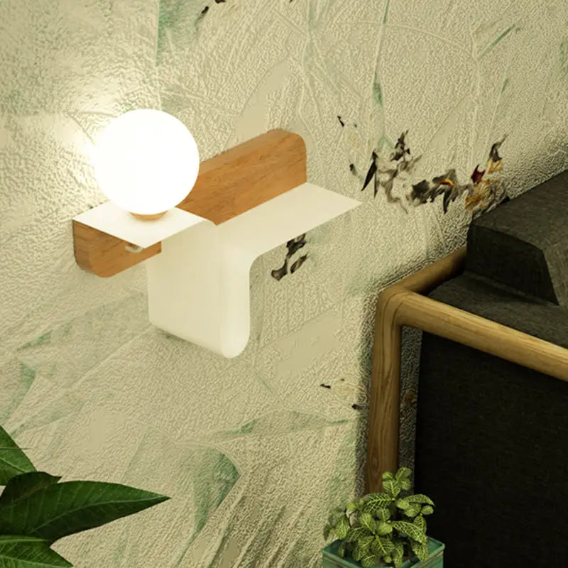 Minimalist white wall lamp with frosted glass shelf for bedroom