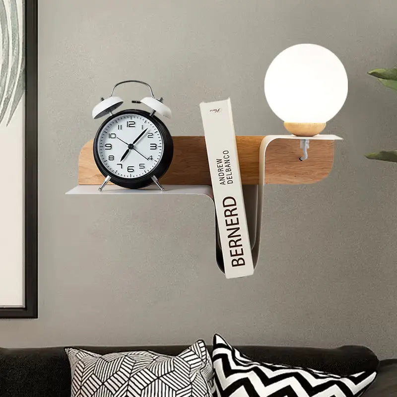 Minimalist white wall lamp with frosted glass shelf for bedroom