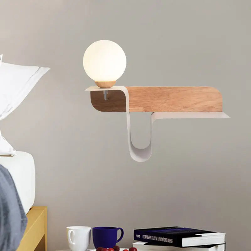 Minimalist white wall lamp with frosted glass shelf for bedroom