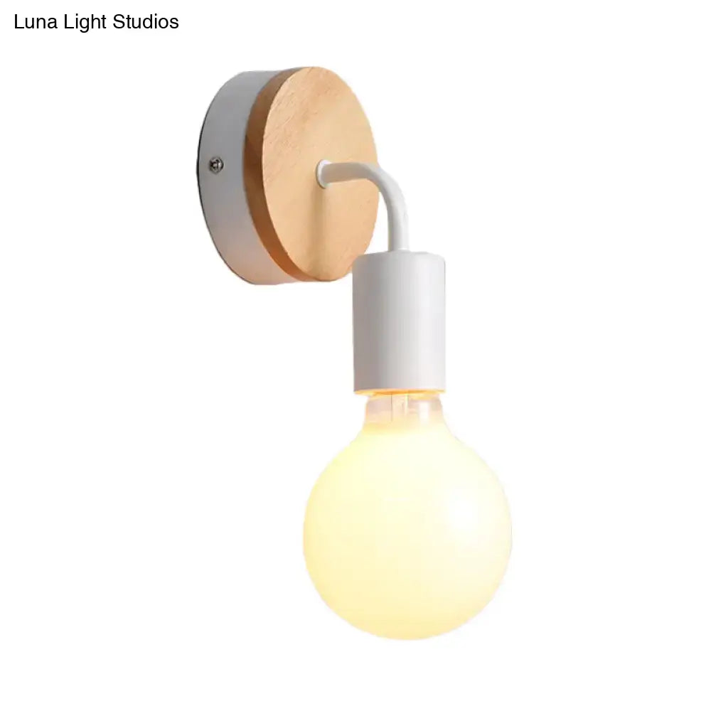 Minimalist white & wood wall sconce bedroom direct wired electric light