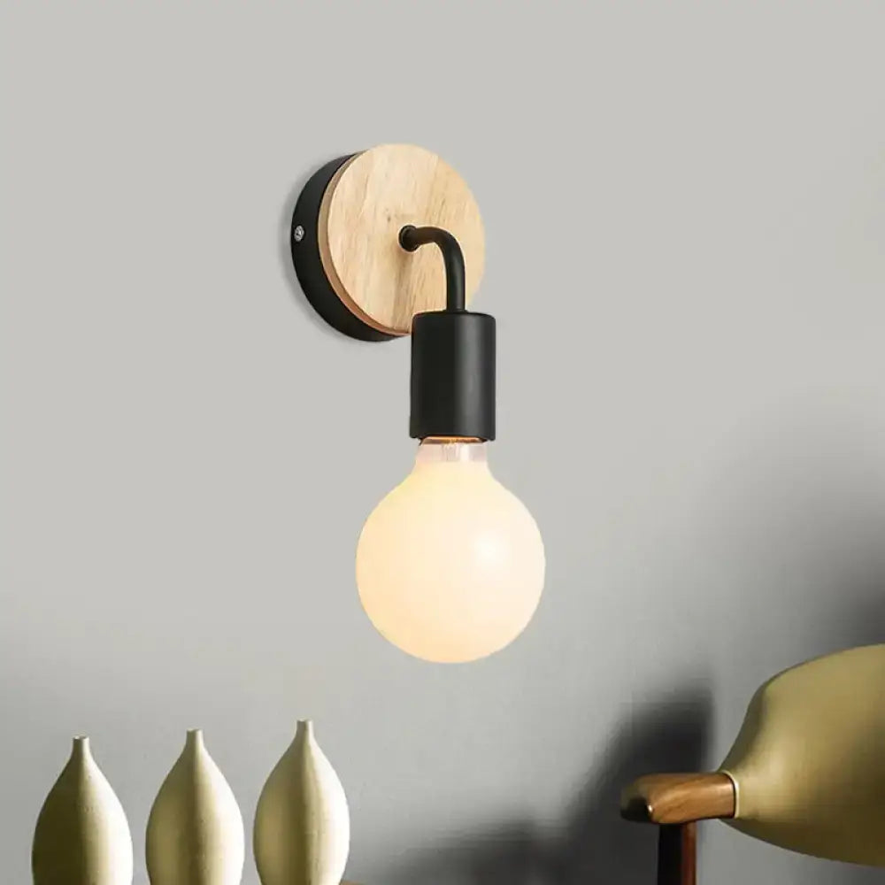 Minimalist white & wood wall sconce bedroom direct wired electric light