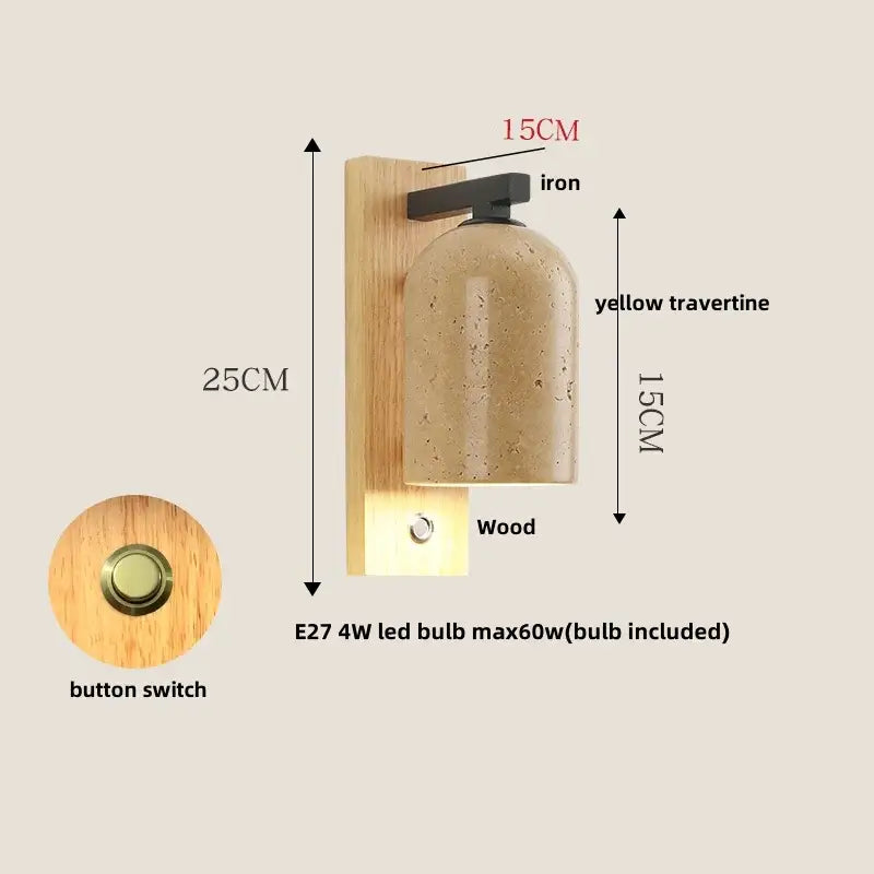 Minimalist wood and beige canopy led wall light bedroom sconce