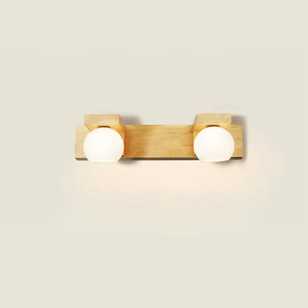 Minimalist wood and white glass 2 light vanity sconce bathroom led
