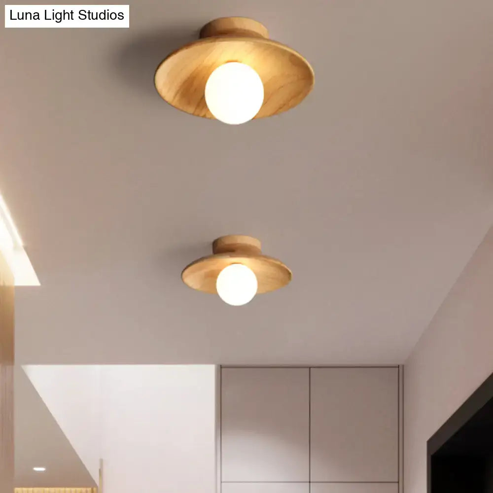 Minimalist wood semi flush mount ceiling light for hallway
