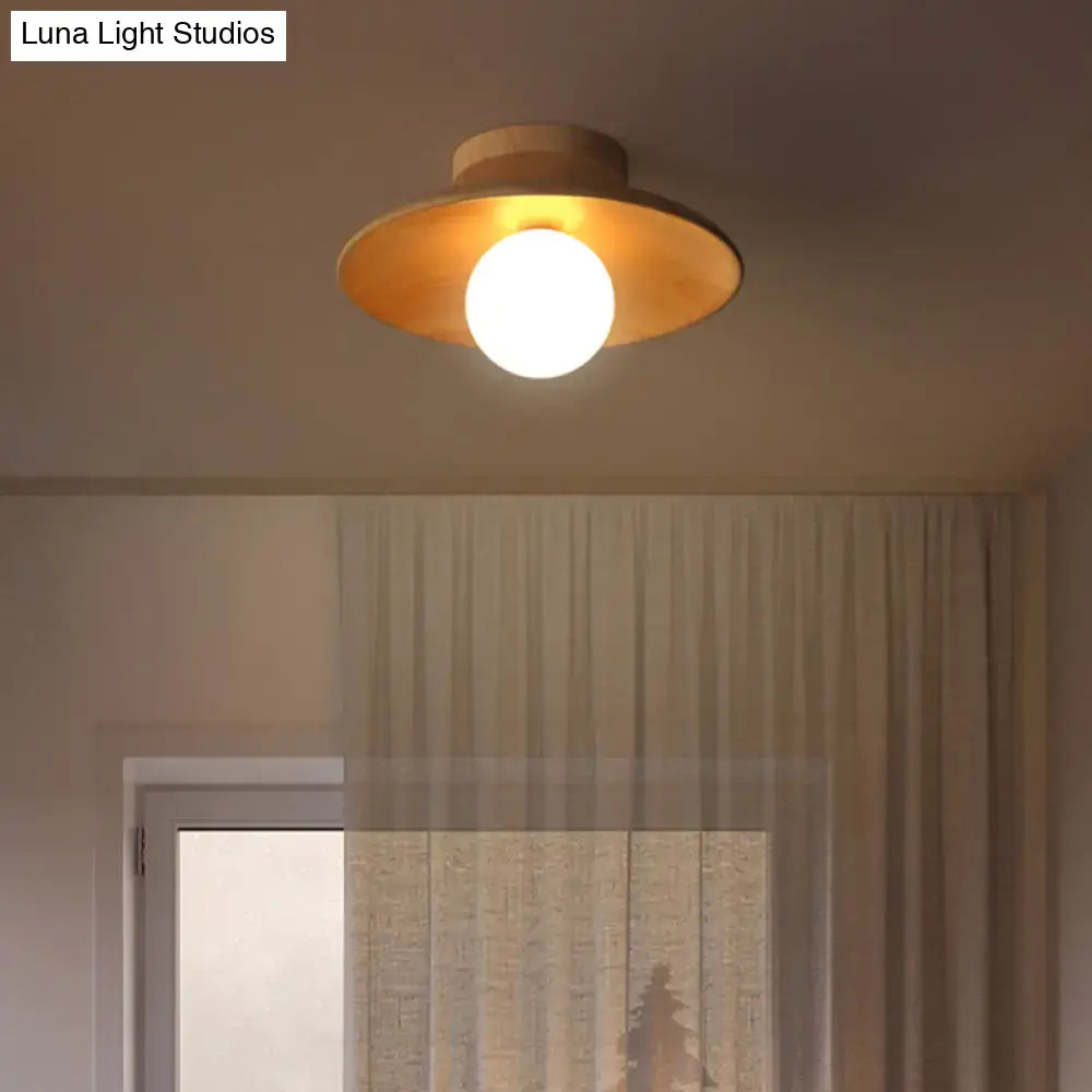 Minimalist wood semi flush mount ceiling light for hallway