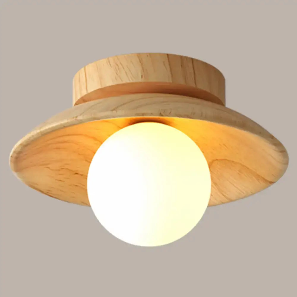 Minimalist wood semi flush mount ceiling light for hallway