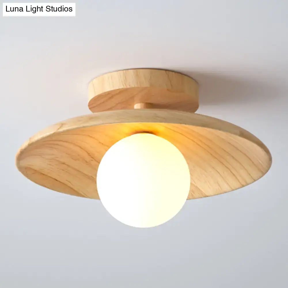 Minimalist wood semi flush mount ceiling light for hallway