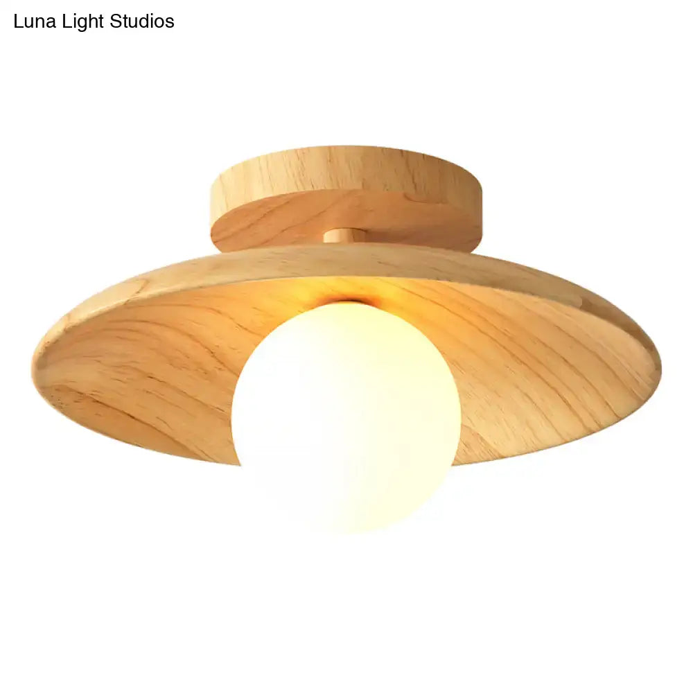 Minimalist wood semi flush mount ceiling light for hallway