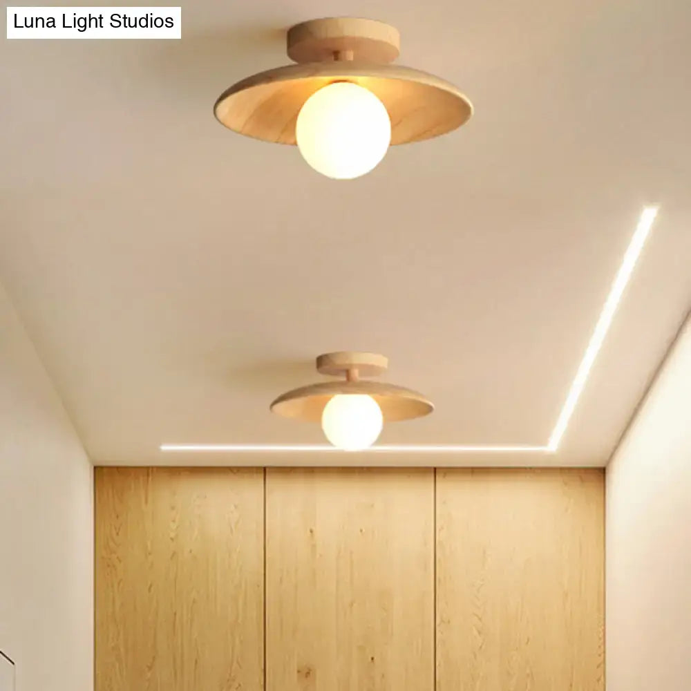 Minimalist wood semi flush mount ceiling light for hallway