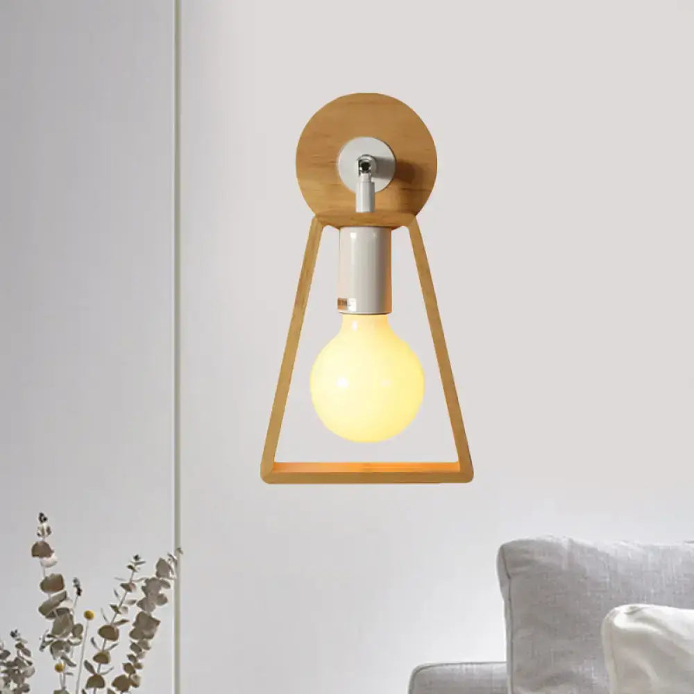 Minimalist wood trapezoid frame wall lamp bedroom sconce