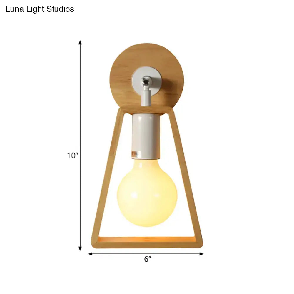 Minimalist wood trapezoid frame wall lamp bedroom sconce