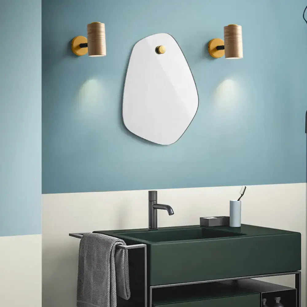 Minimalist wood wall light fixture with shelf for bathroom