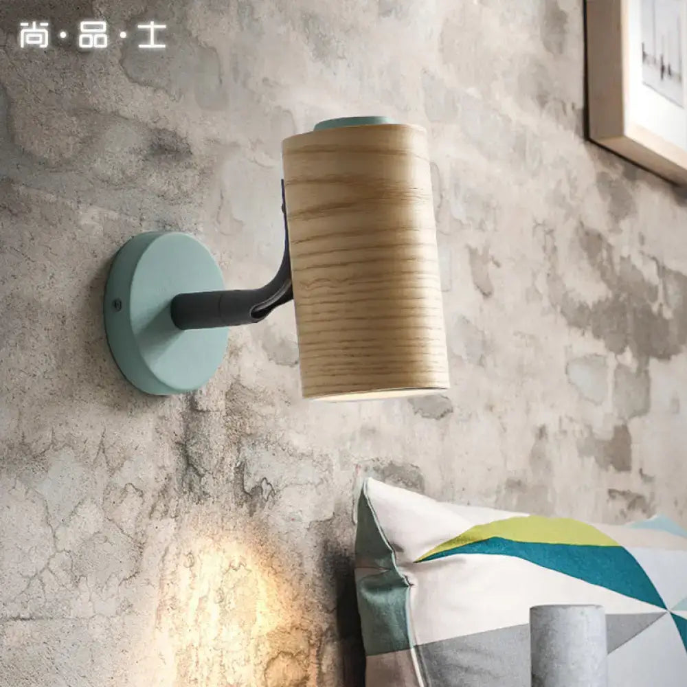 Minimalist wood wall light fixture with shelf for bathroom
