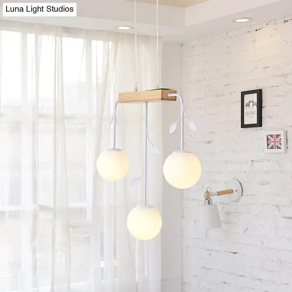 Minimalist wooden hanging lamp – dining room glass globe pendant