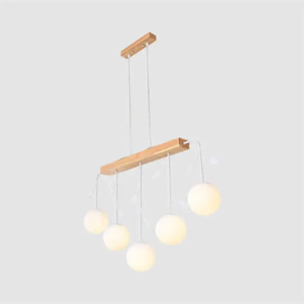 Minimalist wooden hanging lamp – dining room glass globe pendant