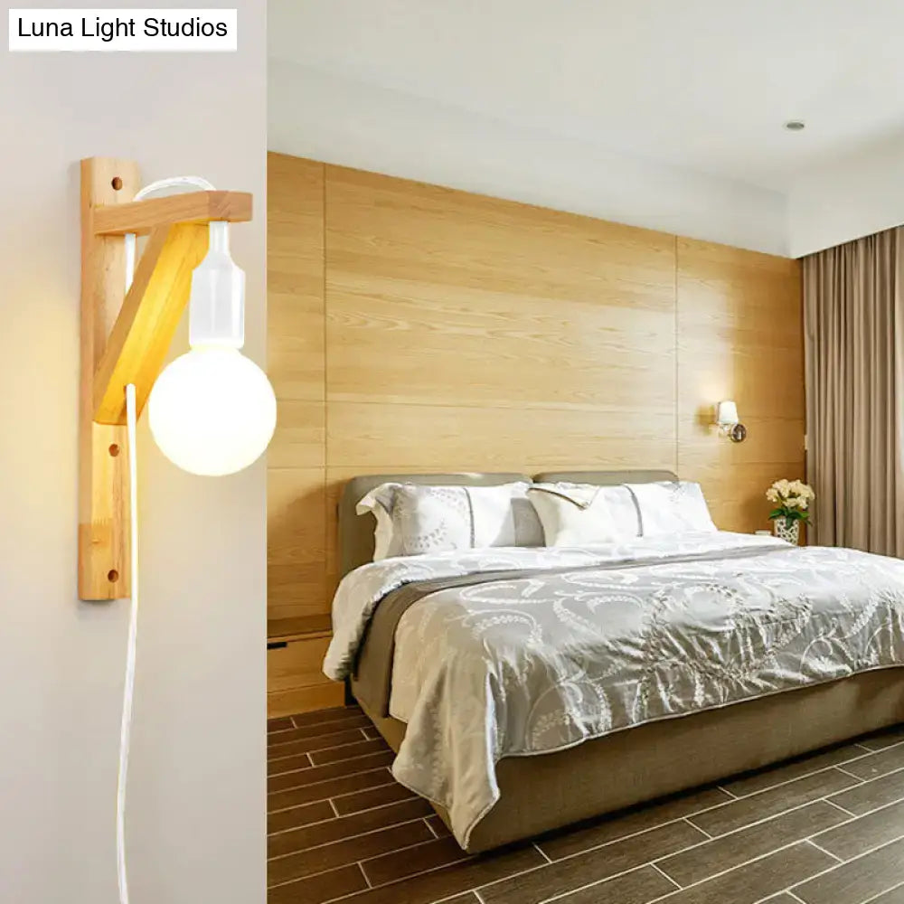 Minimalist wooden wall sconce with e26 e27 base – bedroom lamp