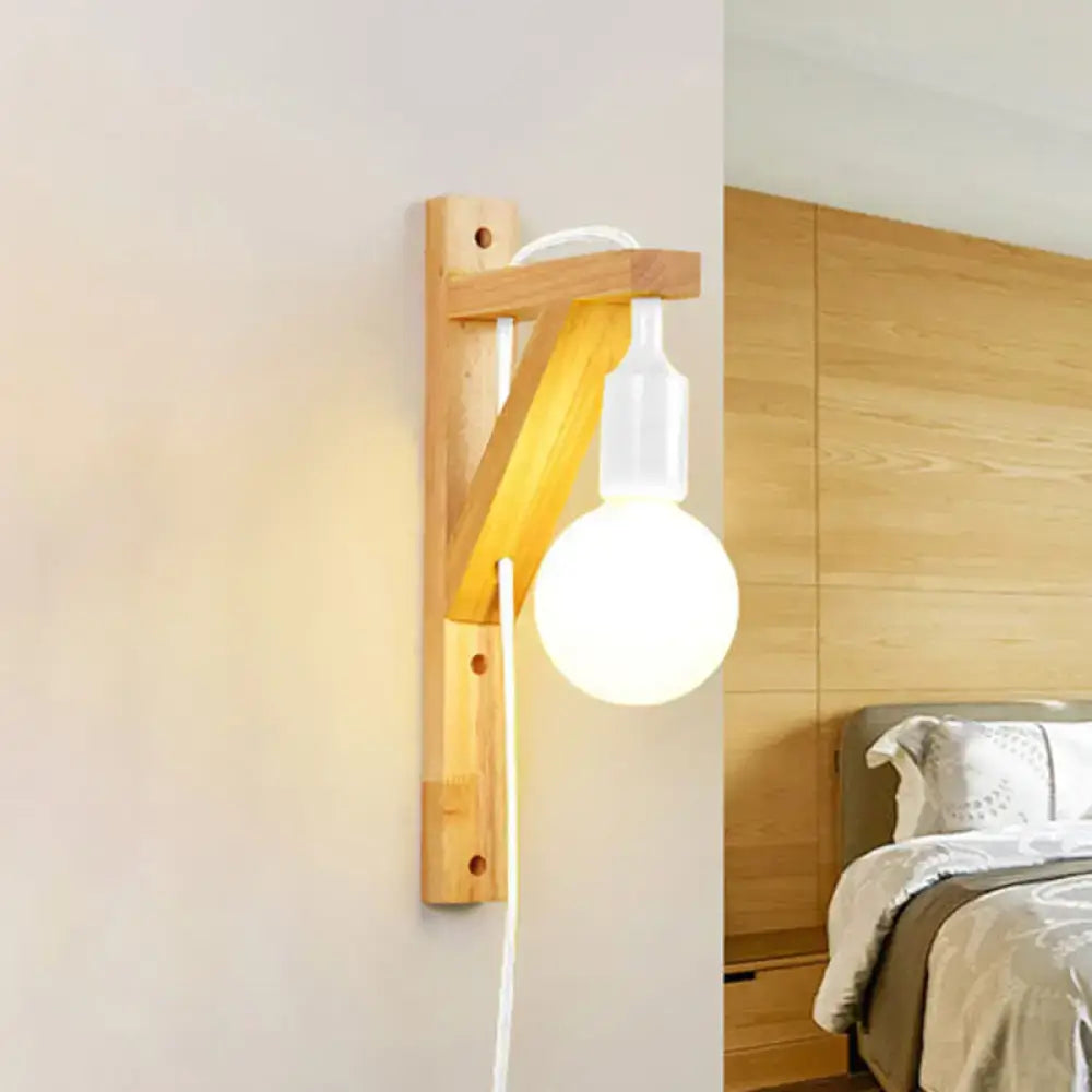 Minimalist wooden wall sconce with e26 e27 base – bedroom lamp
