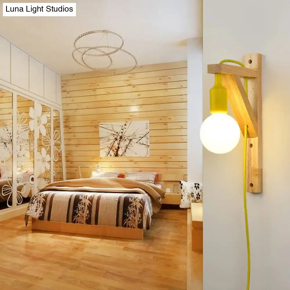 Minimalist wooden wall sconce with e26 e27 base – bedroom lamp