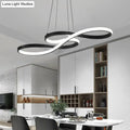 Decorbites™ minimalistic led ceiling light with sleek black and white infinity-shaped musical notation rings suspended by cables