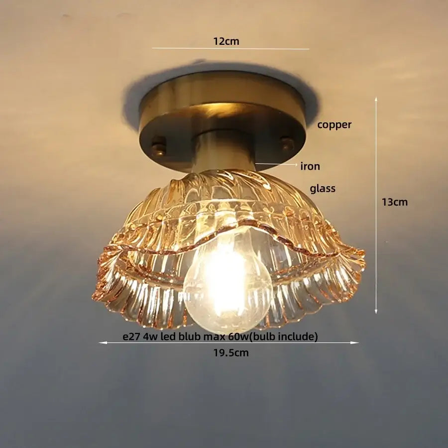 Mint green blue flower glass ceiling light bedroom flush mount