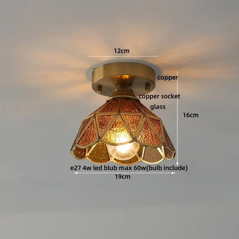Mint green blue flower glass ceiling light bedroom flush mount