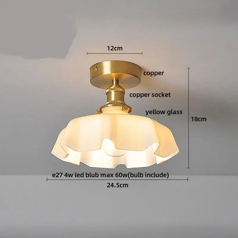Mint green blue flower glass ceiling light bedroom flush mount