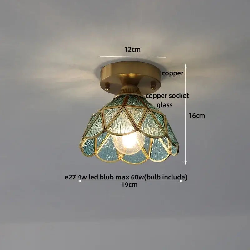 Mint green blue flower glass ceiling light bedroom flush mount