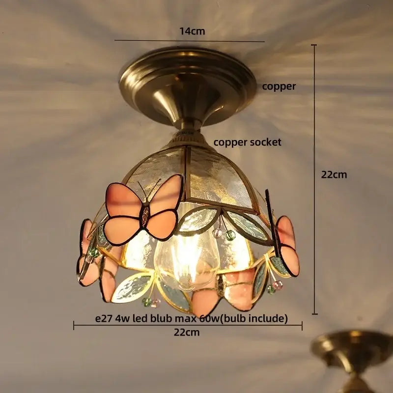 Mint green blue flower glass ceiling light bedroom flush mount