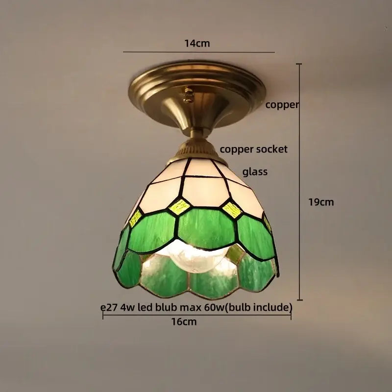 Mint green blue flower glass ceiling light bedroom flush mount