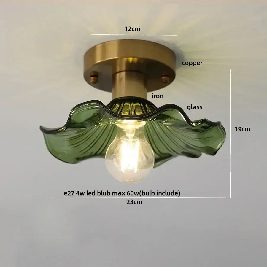 Mint green blue flower glass ceiling light bedroom flush mount