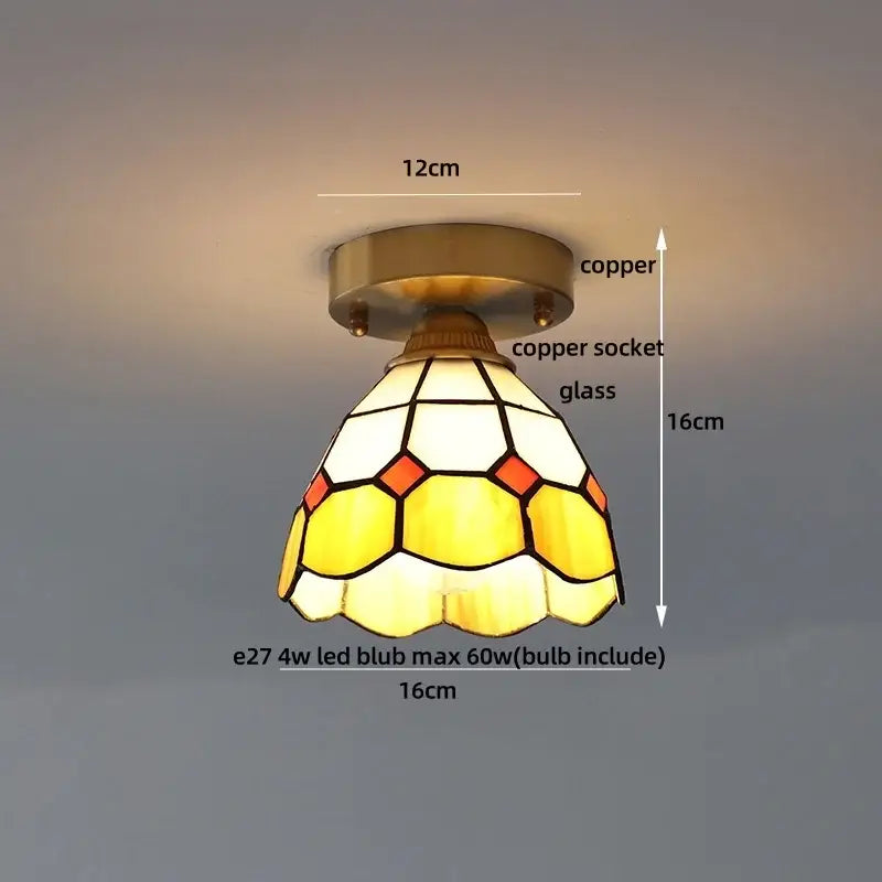 Mint green blue flower glass ceiling light bedroom flush mount