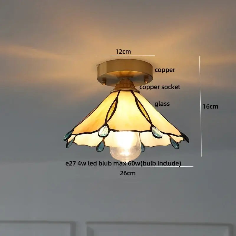 Mint green blue flower glass ceiling light bedroom flush mount