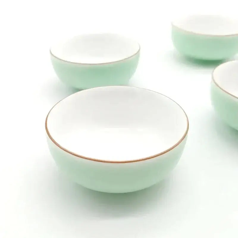 Mint green & white celadon tea cup set dining room gold rim porcelain