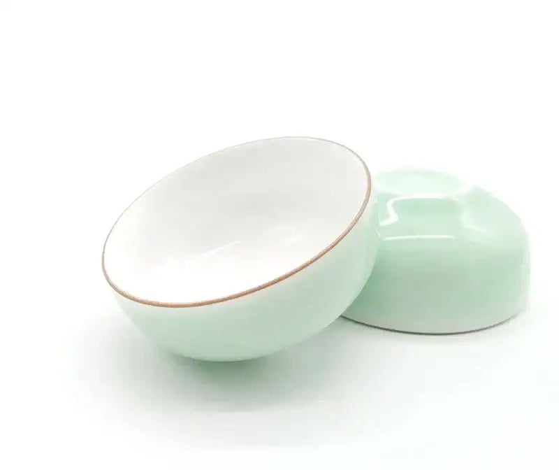 Mint green & white celadon tea cup set dining room gold rim porcelain