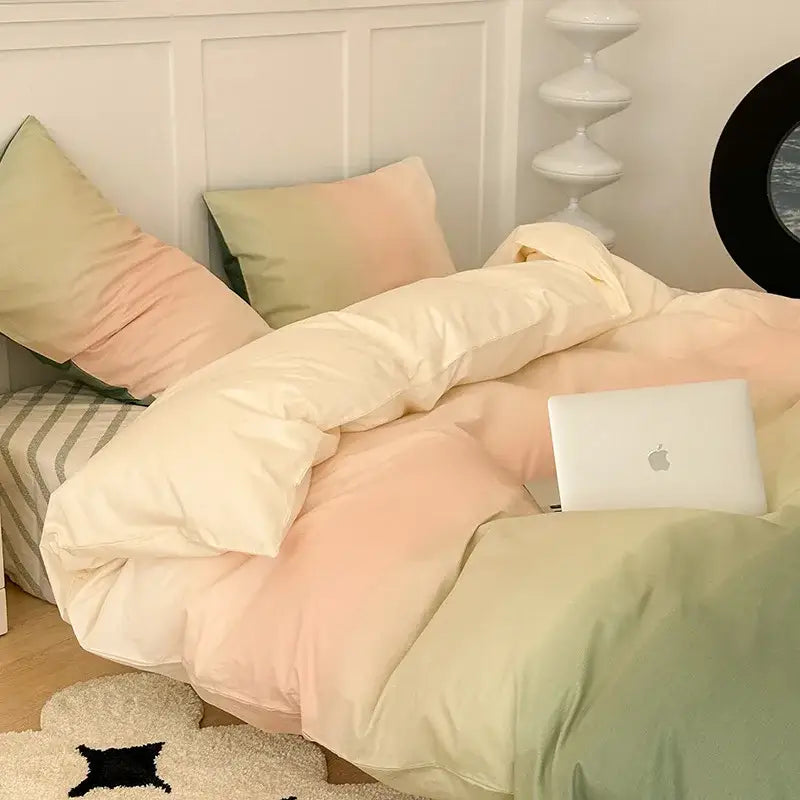 Mint green & white ginkgo leaf cartoon print bedding set bedroom