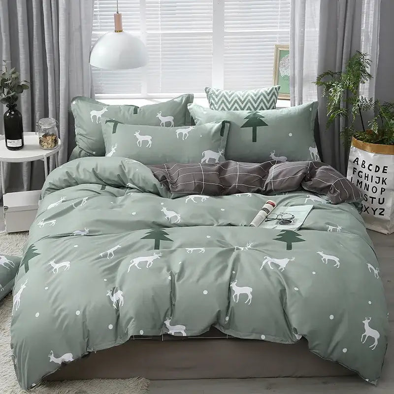 Mint green & white ginkgo leaf cartoon print bedding set bedroom