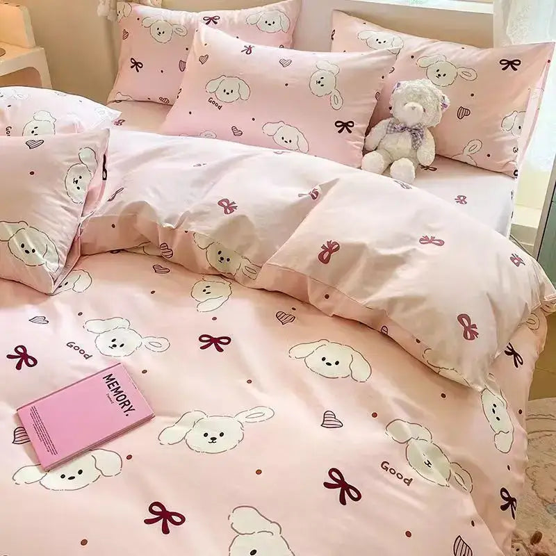 Mint green & white ginkgo leaf cartoon print bedding set bedroom