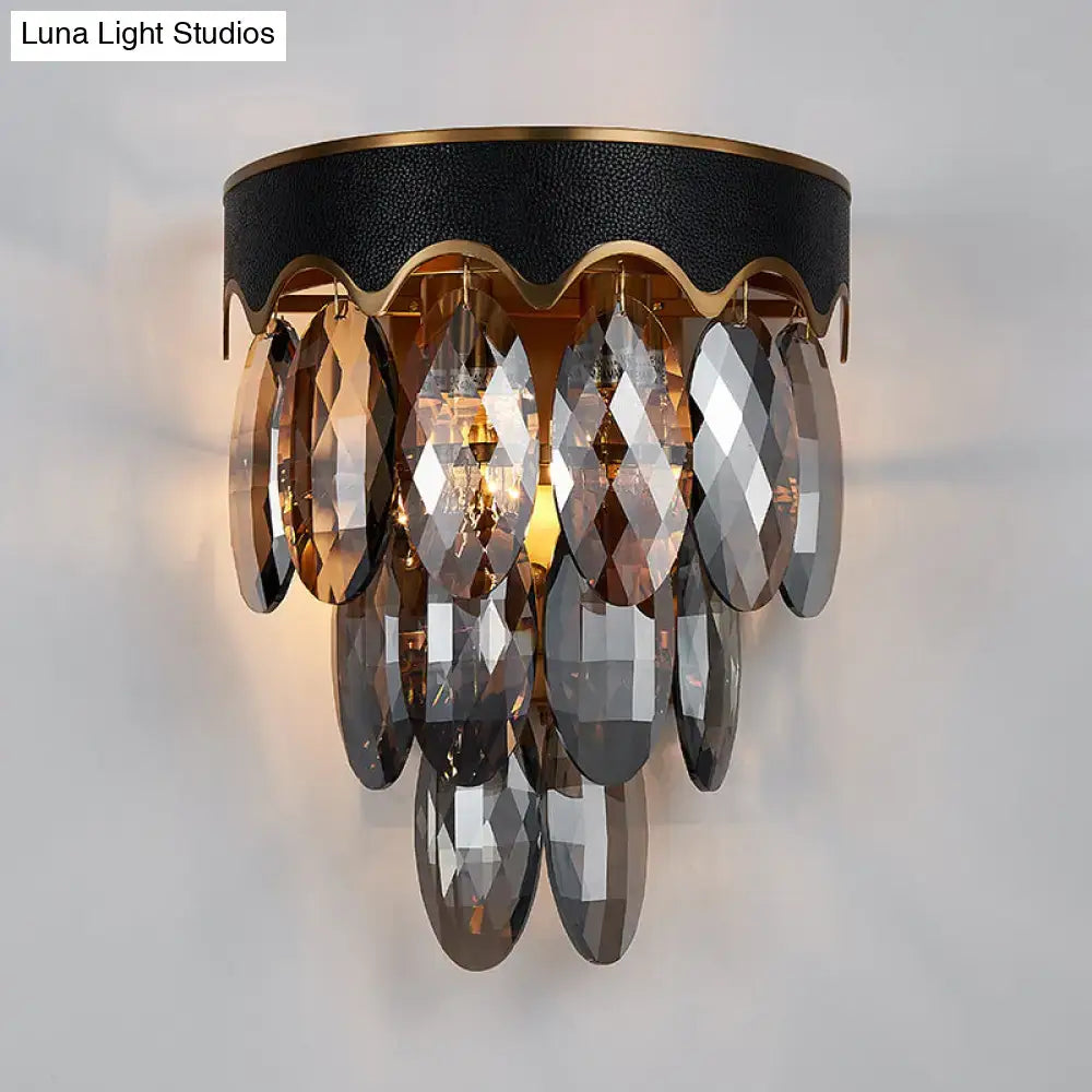Modern 3-tier black & gold crystal wall lamp bedroom sconce