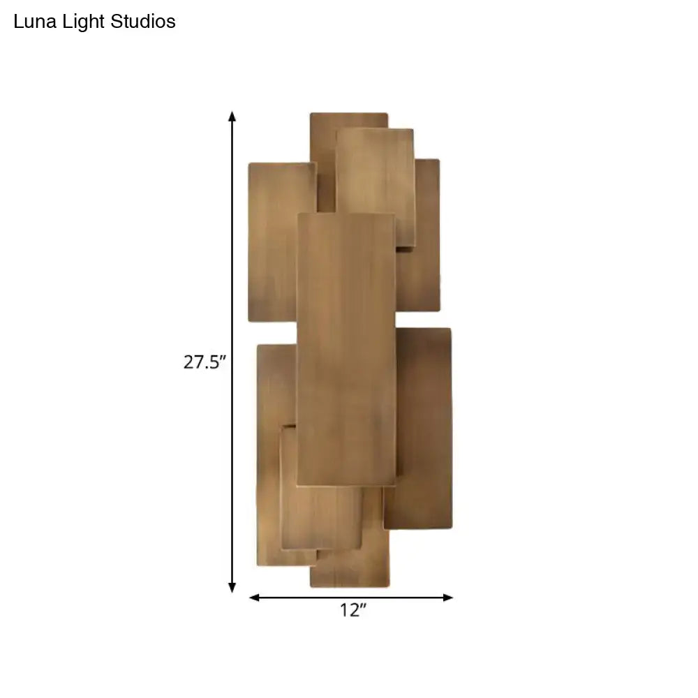 Modern abstract dark wood wall sconce stairway direct wired light