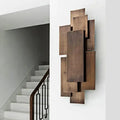 Modern abstract dark wood wall sconce stairway direct wired light