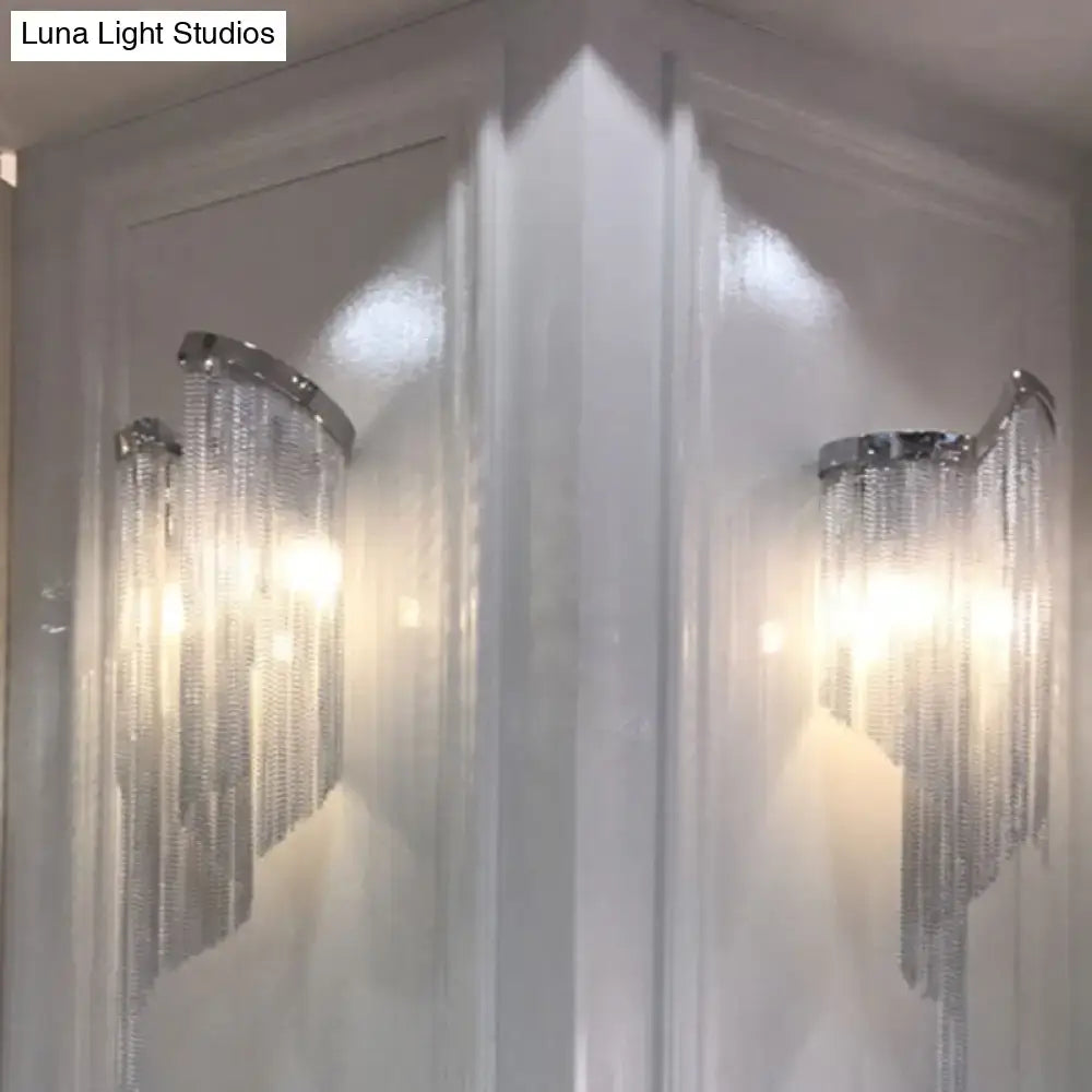 Modern abstract silver wall light with tassel aluminum shade living room