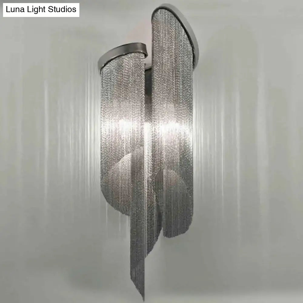 Modern abstract silver wall light with tassel aluminum shade living room