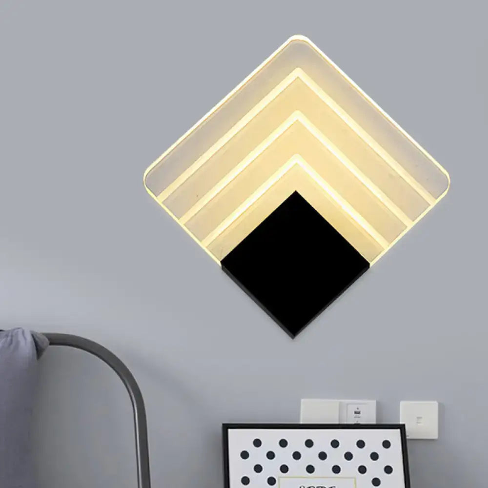 Modern aged silver & black square led wall sconce bedroom light