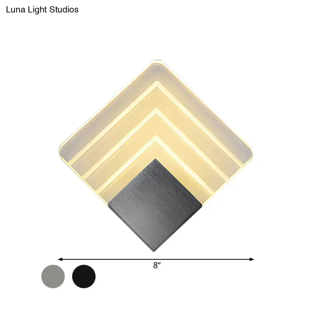 Modern aged silver & black square led wall sconce bedroom light