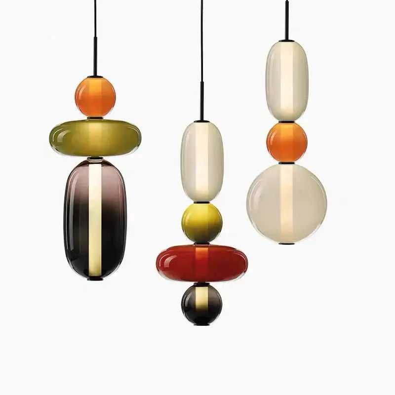 Modern amber and cream colorful glass ball pendant lights dining room
