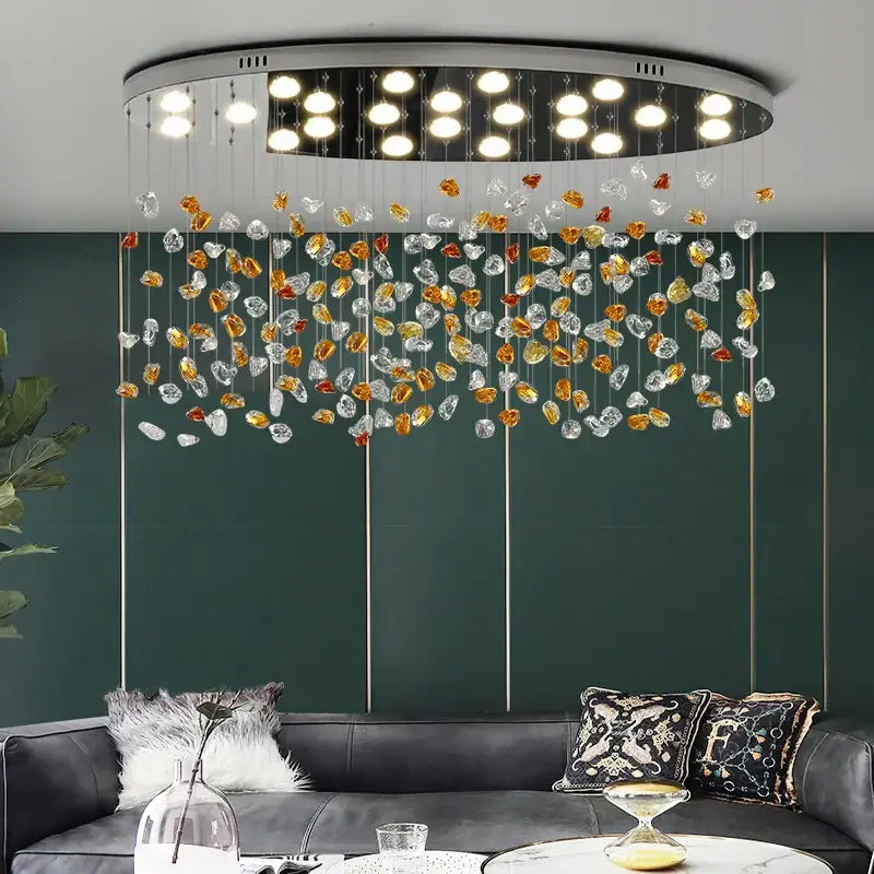 Modern amber and gold colorful crystal stone chandelier dining room