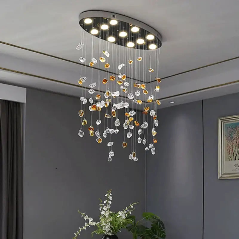 Modern amber and gold colorful crystal stone chandelier dining room