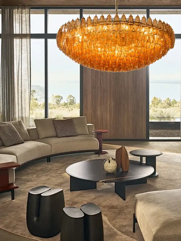 Modern amber and gray glass chandelier dining room luxury light